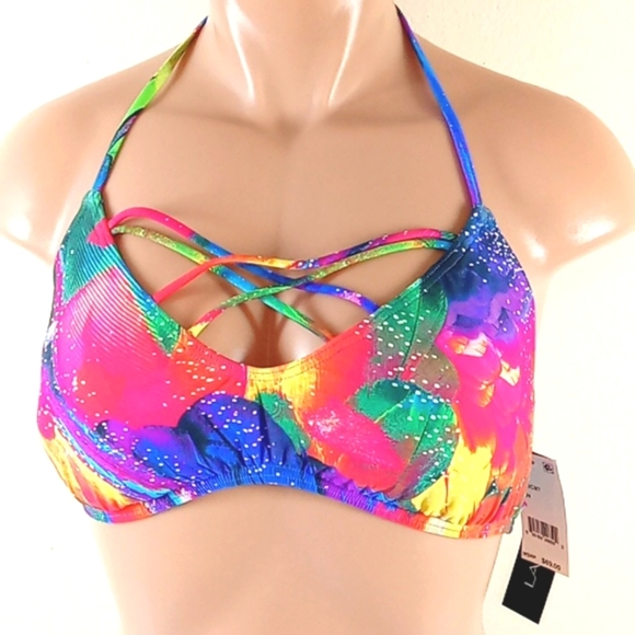 NEW LA BLANCA Bikini Top Swimwear Bandeau 14 Vacation Multi-color - Picture 1 of 5